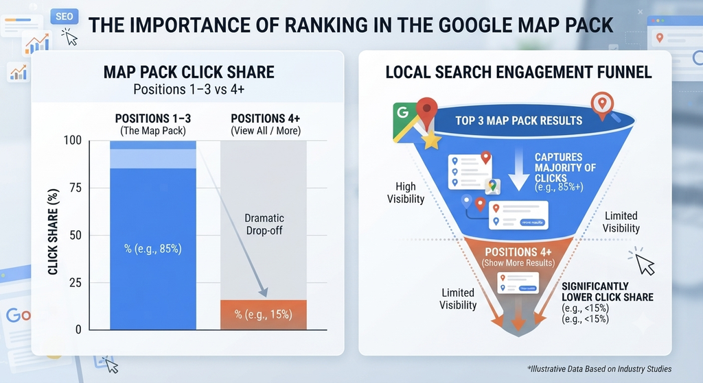 Chart showing click-through rate drop-off below the top 3 Google Maps positions
